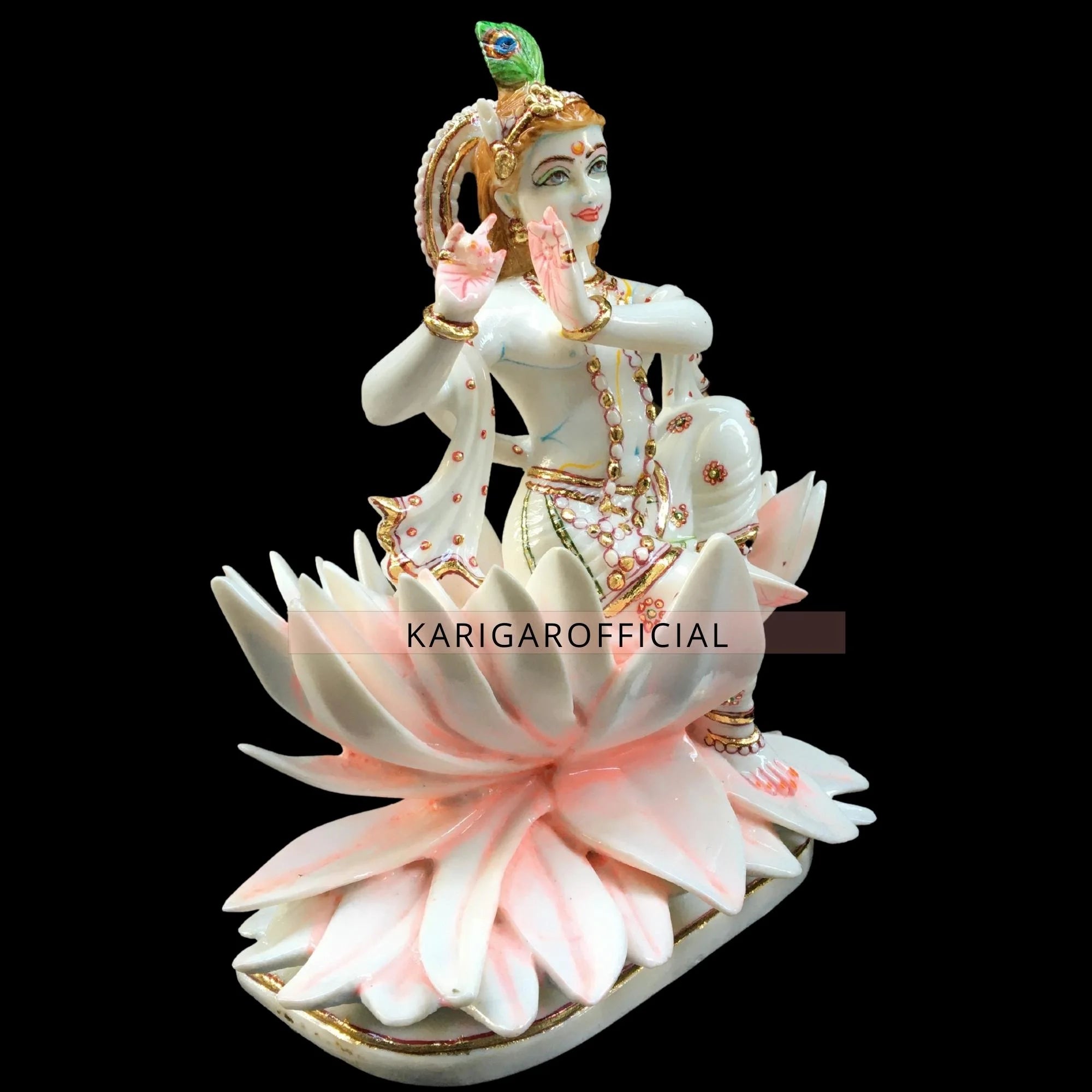 Marble Krishna Statue on Pink Lotus Flower Z521427