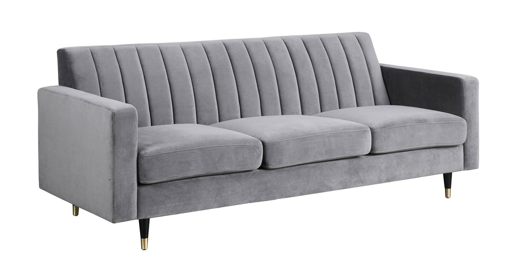 Grey Velvet Channel Tufting Sofa Set 2Pcs C92747