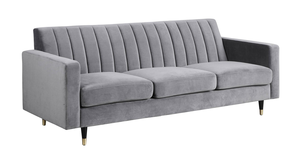 Grey Velvet Channel Tufting Sofa Set 2Pcs C92747