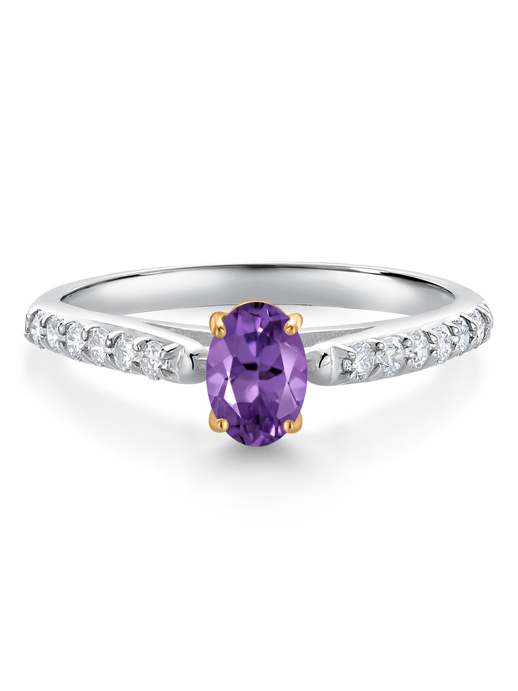 925 Sterling Silver 10K Yellow Gold Purple Amethyst White Lab Grown Diamond Engagement Ring (0.63 Cttw, Oval 6X4MM) D221579