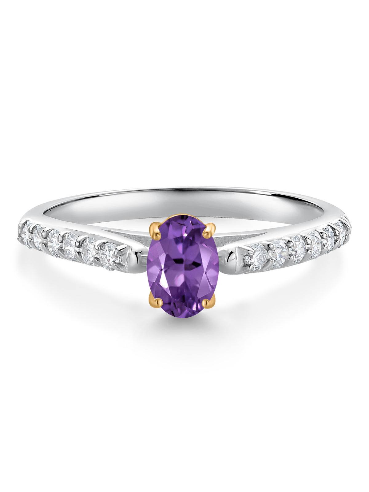 925 Sterling Silver 10K Yellow Gold Purple Amethyst White Lab Grown Diamond Engagement Ring (0.63 Cttw, Oval 6X4MM) D221579