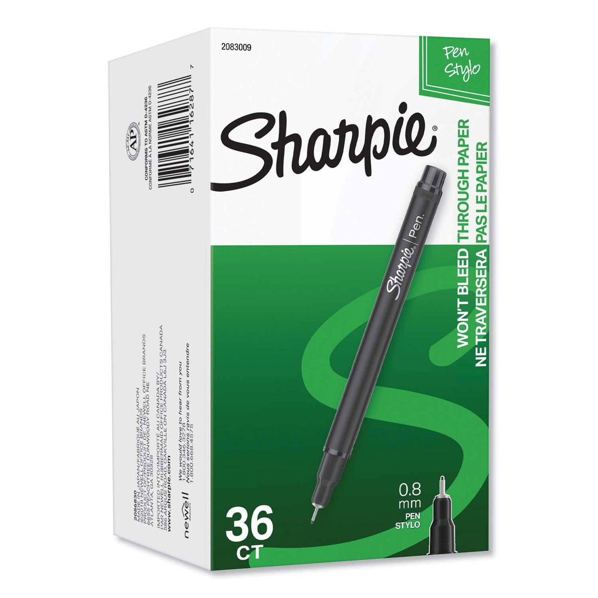 36 Count Black 0.8 mm Water-Resistant Ink Stick Pen W302