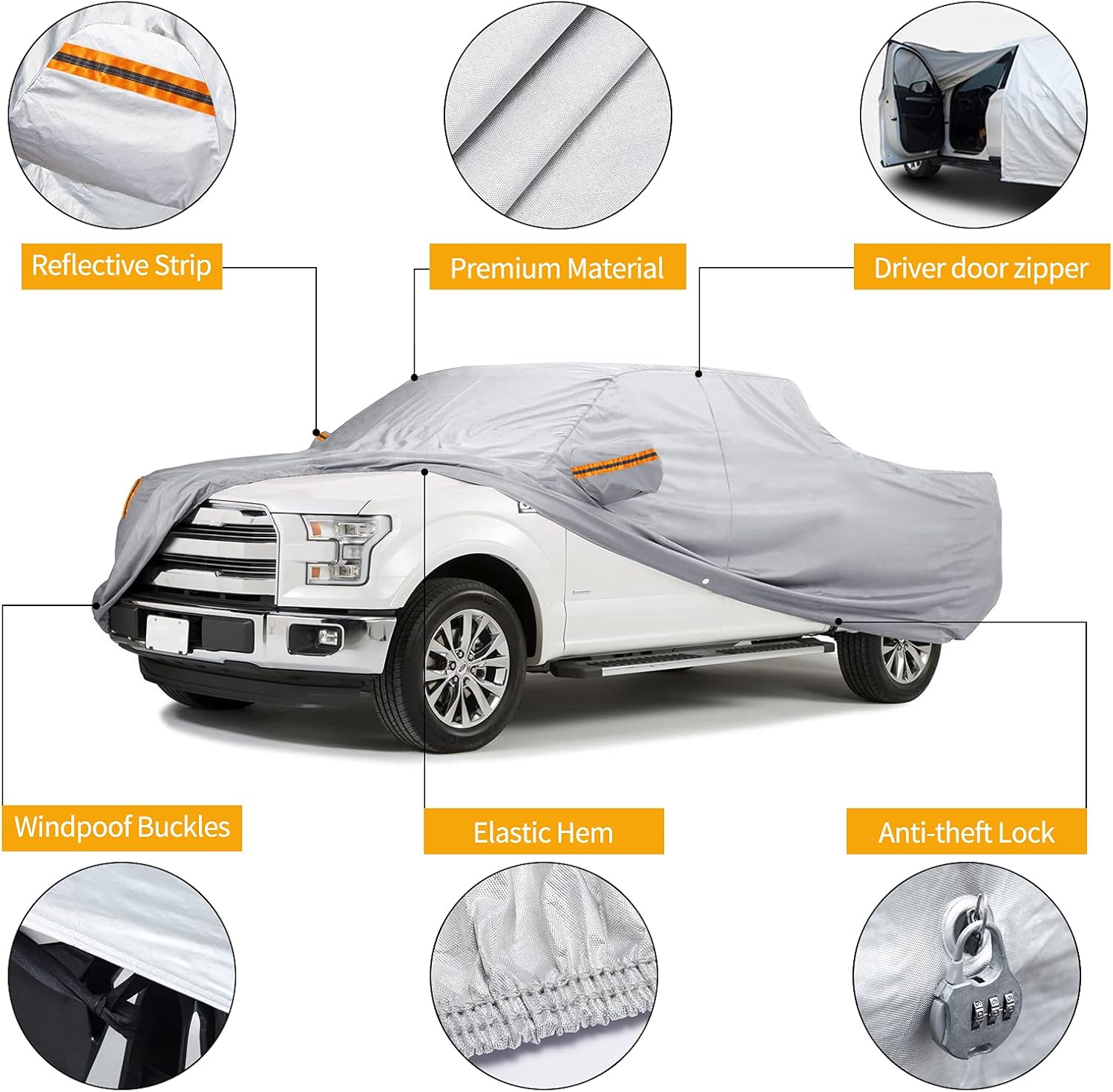Waterproof Car Cover for Ford F150 2007-2021 Regular Cab Wheelbase 122/126 Length UP to 210" Pack of 2 L139250