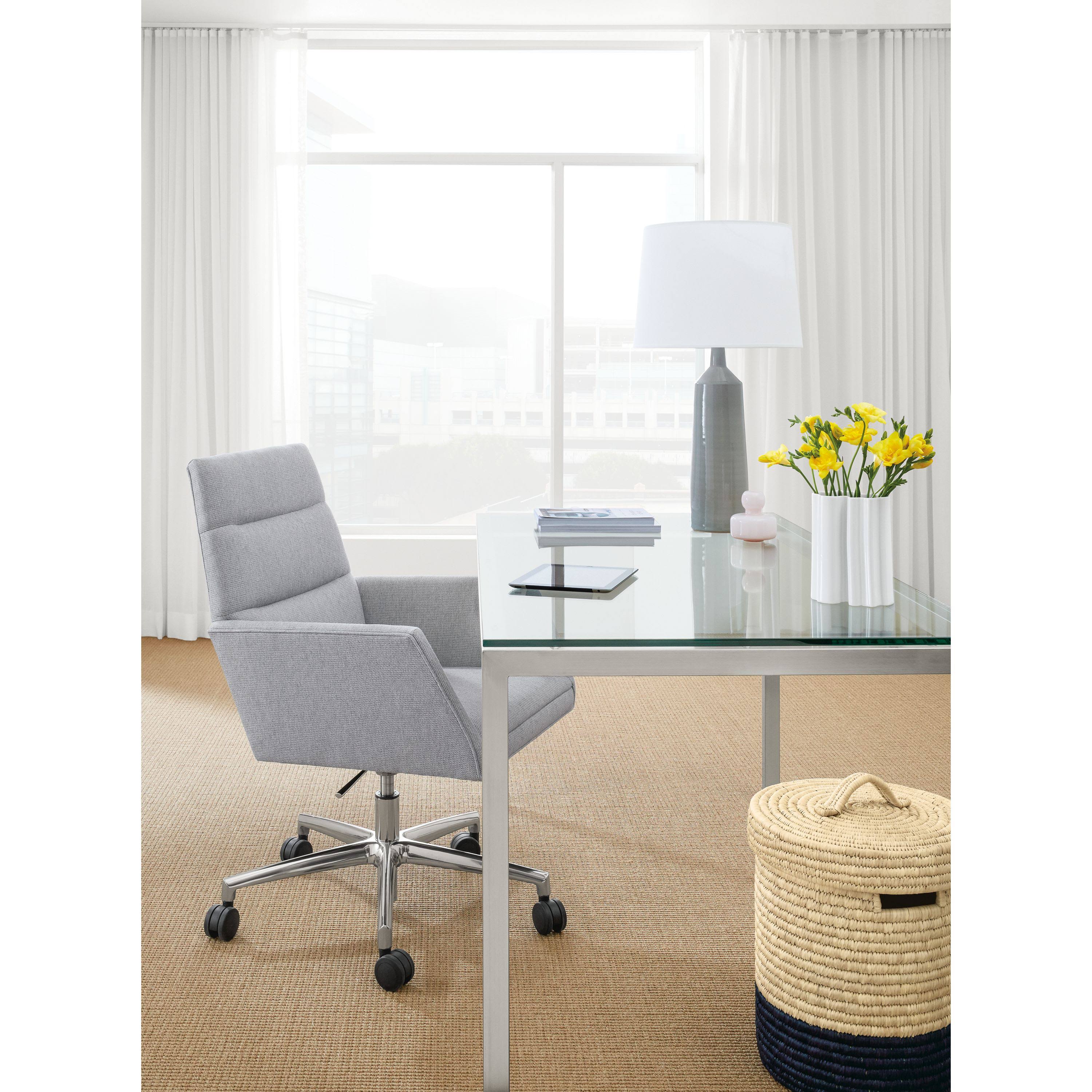 Rolling Office Chair in Sumner Linen White Brown Performance Fabric E542