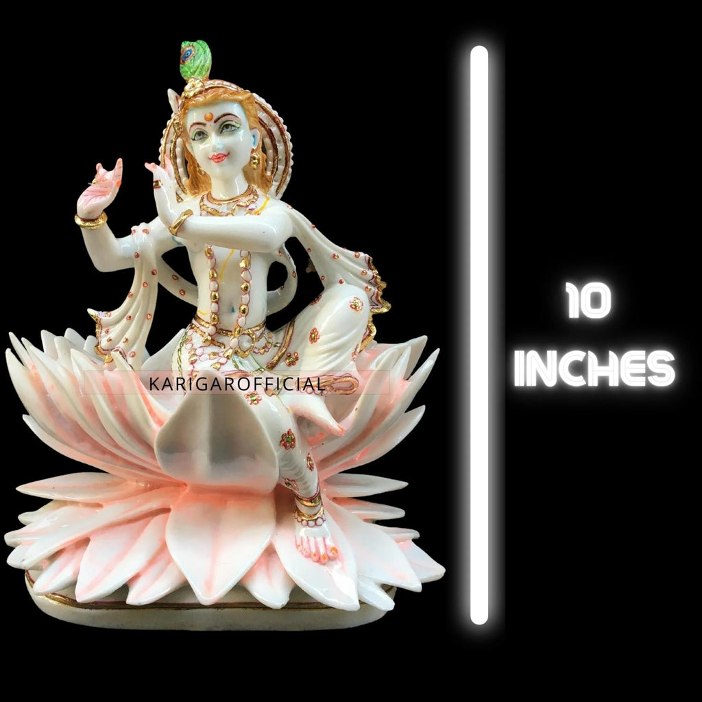 Marble Krishna Statue on Pink Lotus Flower Z521427