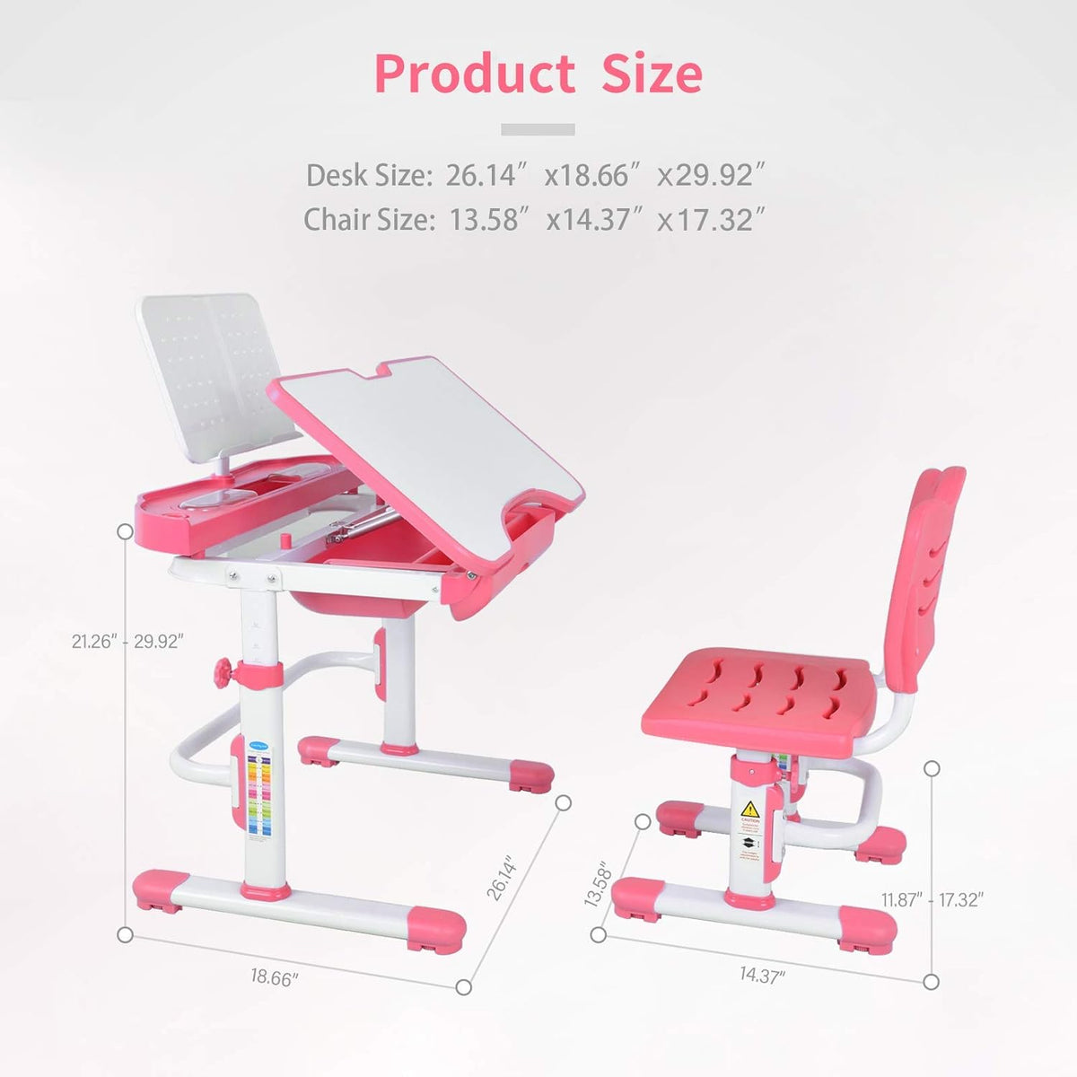 Pink Height Adjustable Kids Desk and Chair Set P26948