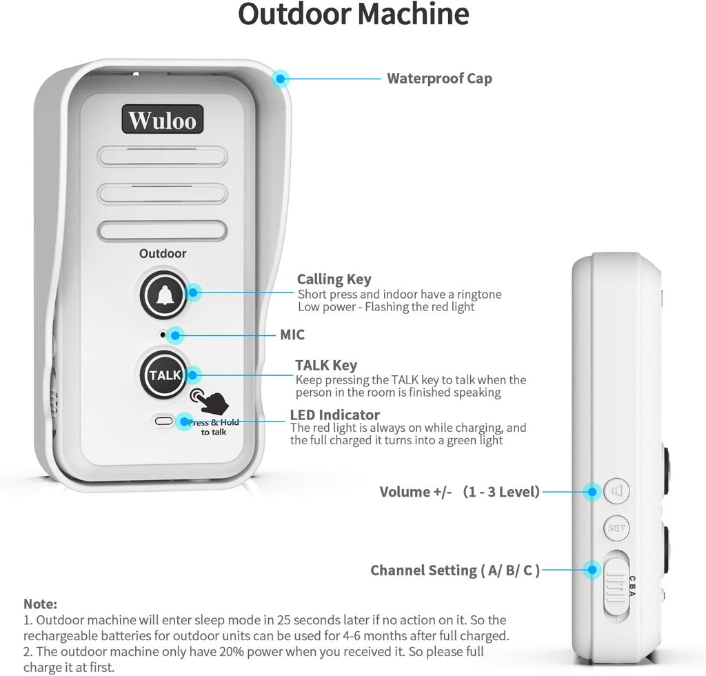 Wireless Intercom Doorbell Chime (1T2 White) X1583