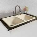33x22 Double Basin Drop in Cast Iron Kitchen Sink Biscuit W593