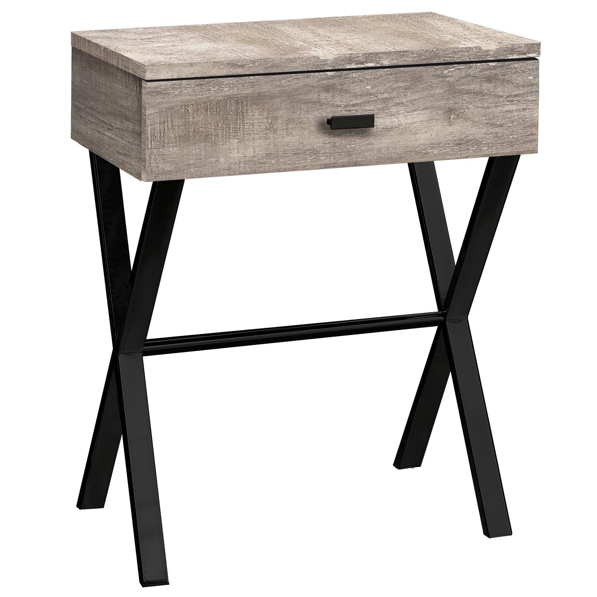 Taupe Finish and Black Metal Accent Table H357