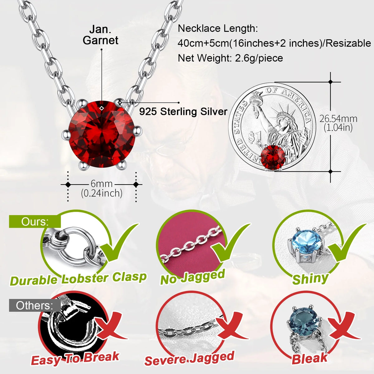 925 Sterling Silver Round Birthstone Necklace C9994