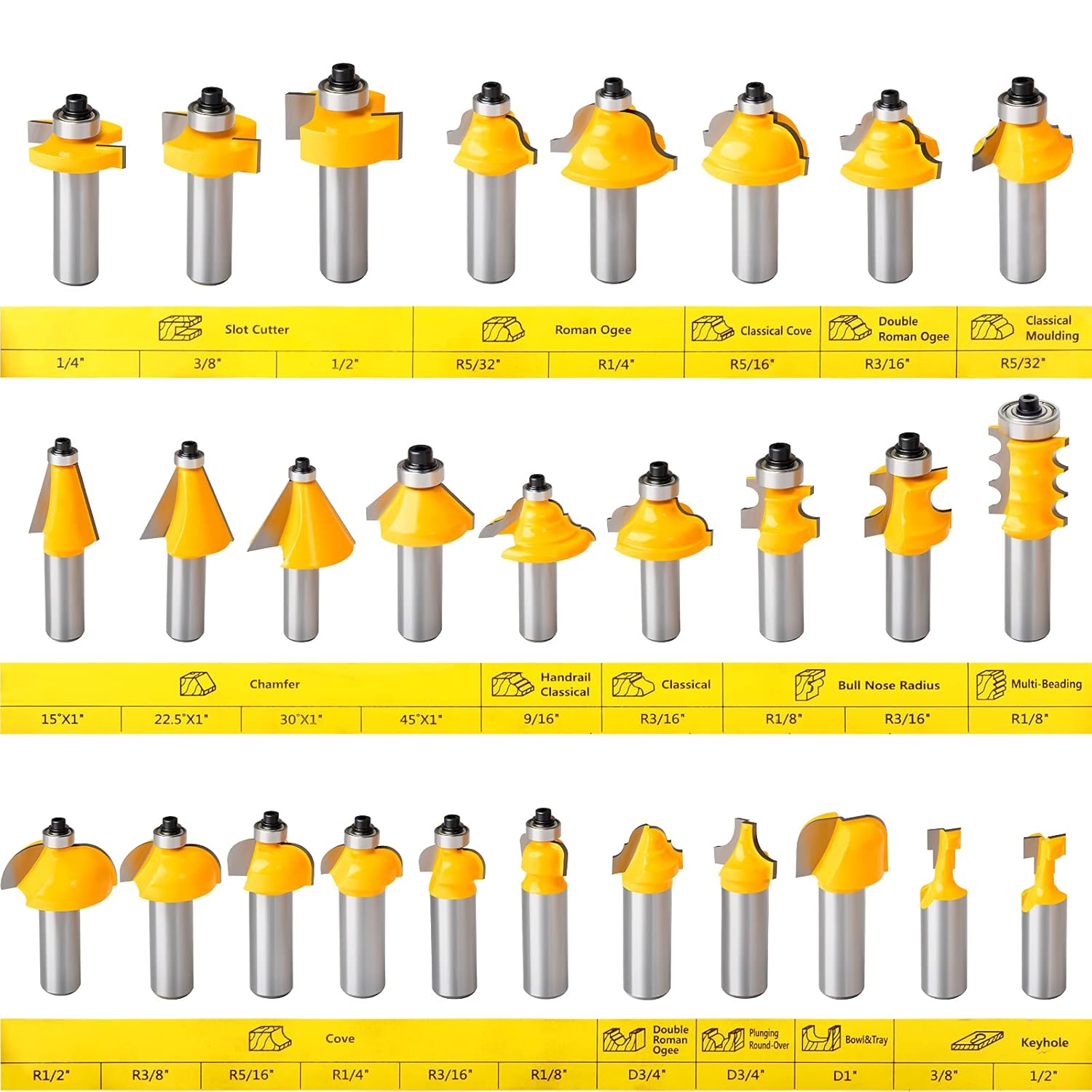 70PCS 1/2 Inch Shank Router Bit Set with Tungsten Carbide Tips L79444