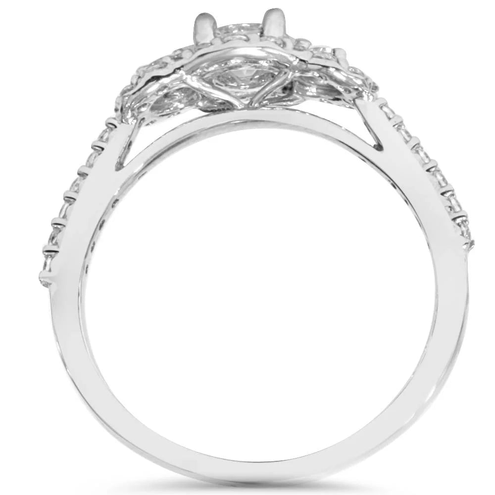 7/8 Carat 3-Stone Halo Diamond Engagement Ring White Gold P58142