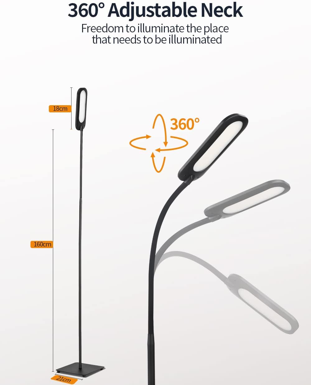 Black LED Floor Lamp with Adjustable Gooseneck U3043