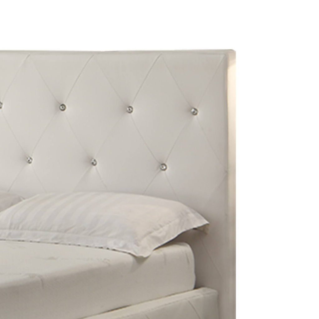 White Full Size Leatherette Bed with Crystal Tufted Headboard B42072