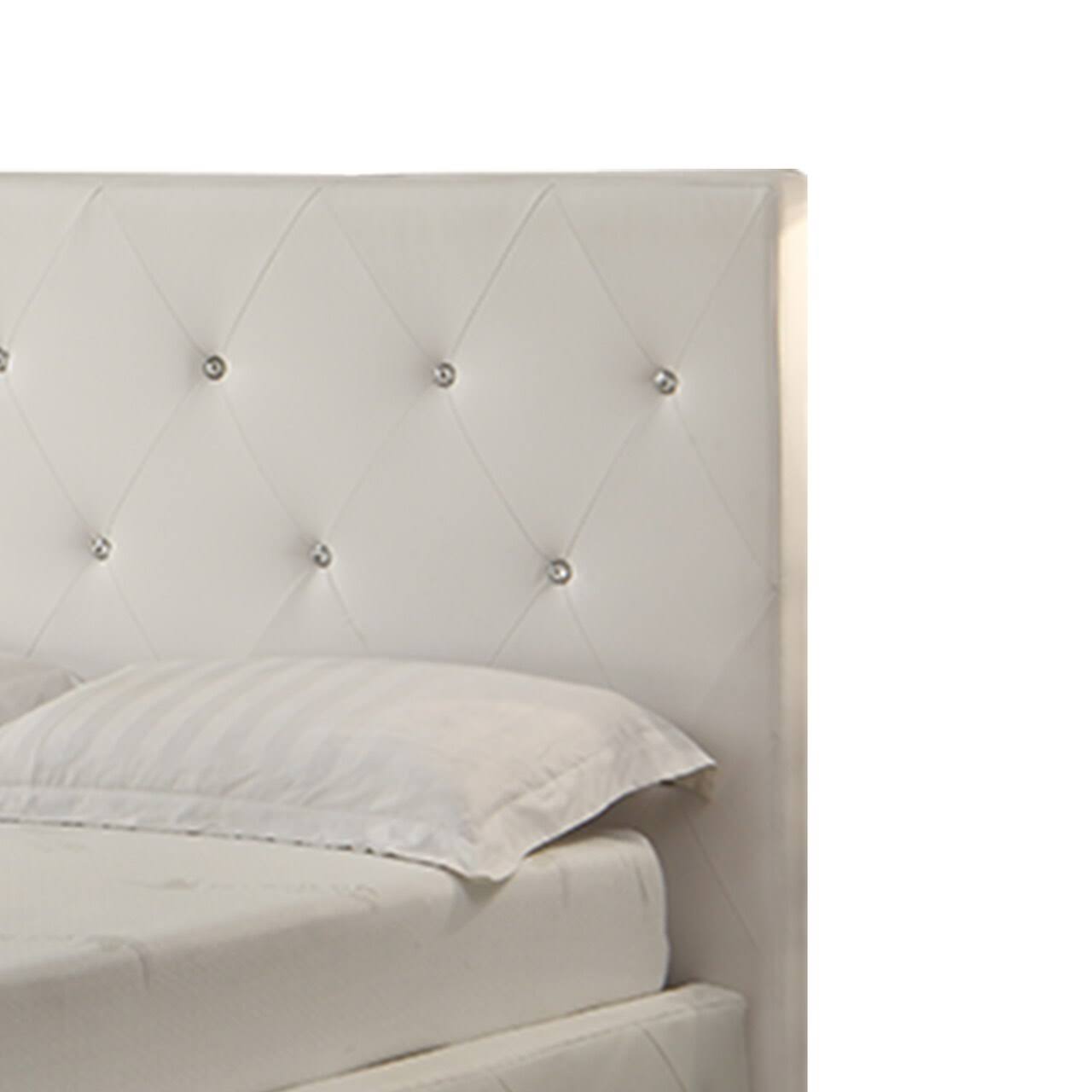 White Full Size Leatherette Bed with Crystal Tufted Headboard B42072