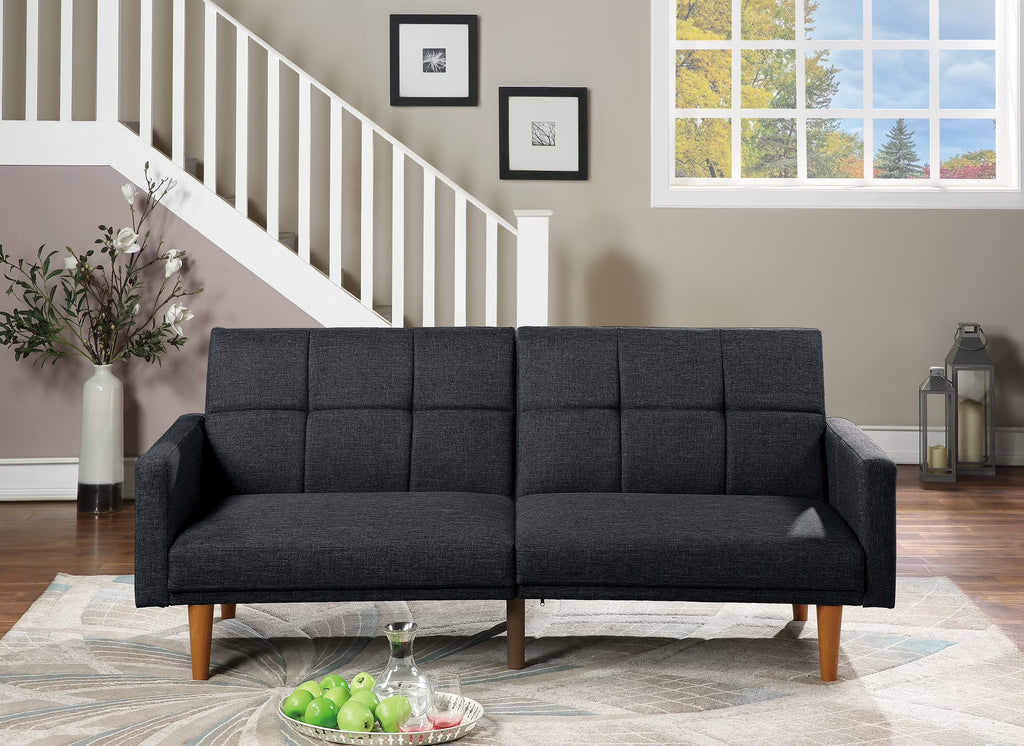 Black Polyfiber Convertible Sofa Couch Bed with Wooden Legs H54137