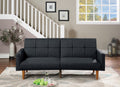 Black Polyfiber Convertible Sofa Couch Bed with Wooden Legs H54137