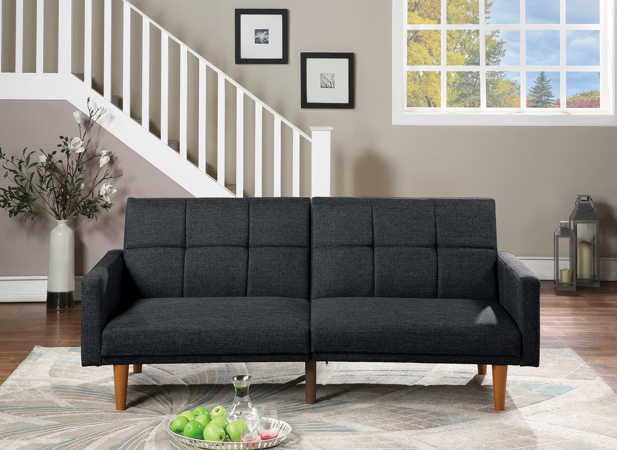 Black Polyfiber Convertible Sofa Couch Bed with Wooden Legs H54137