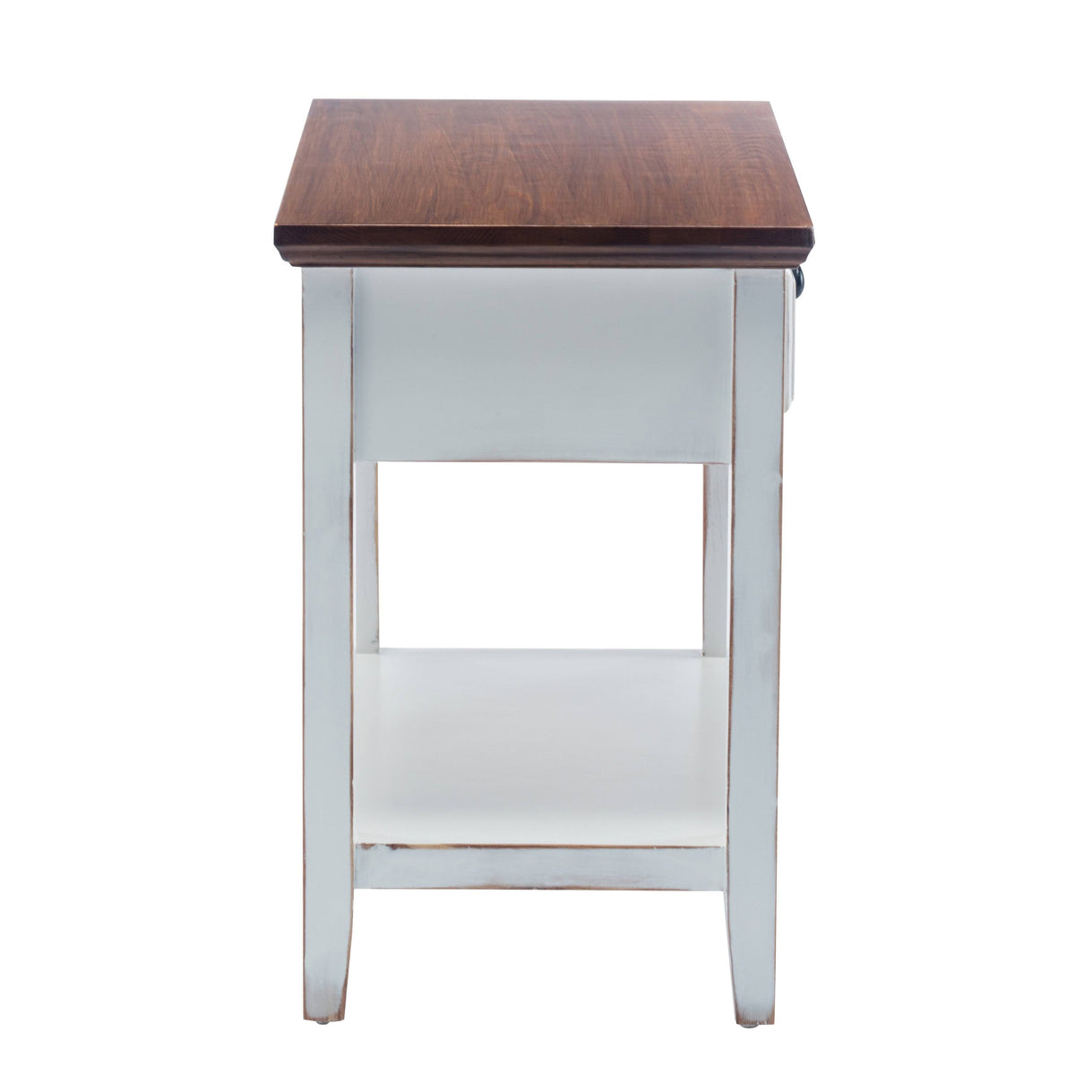 White Wood Side Table with Drawer K715