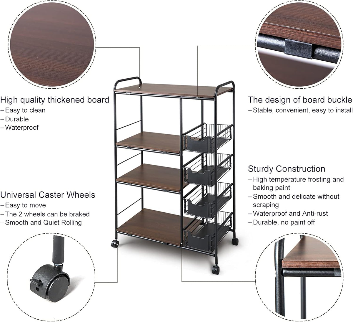 3-Tier Kitchen Standing Bakers Rack with Storage Basket Z474