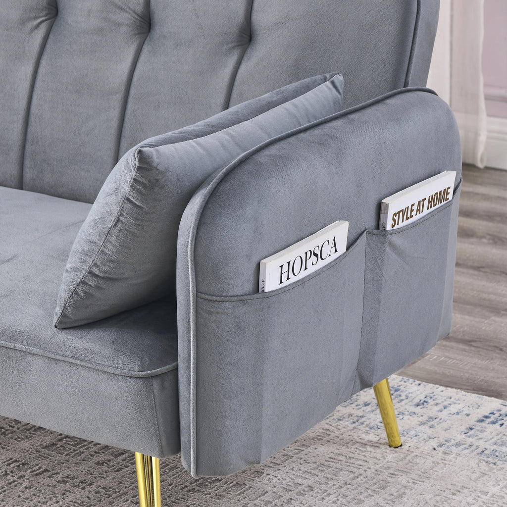 Grey Convertible Velvet Sofa Bed I692