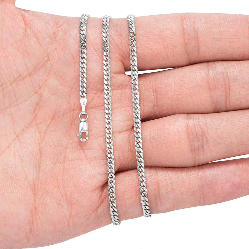 14k White Gold Solid Miami Cuban Link Chain Pendant Necklace 16" - 30" A588688