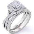 18K White Gold over Silver Moissanite Wedding Ring Set M49044