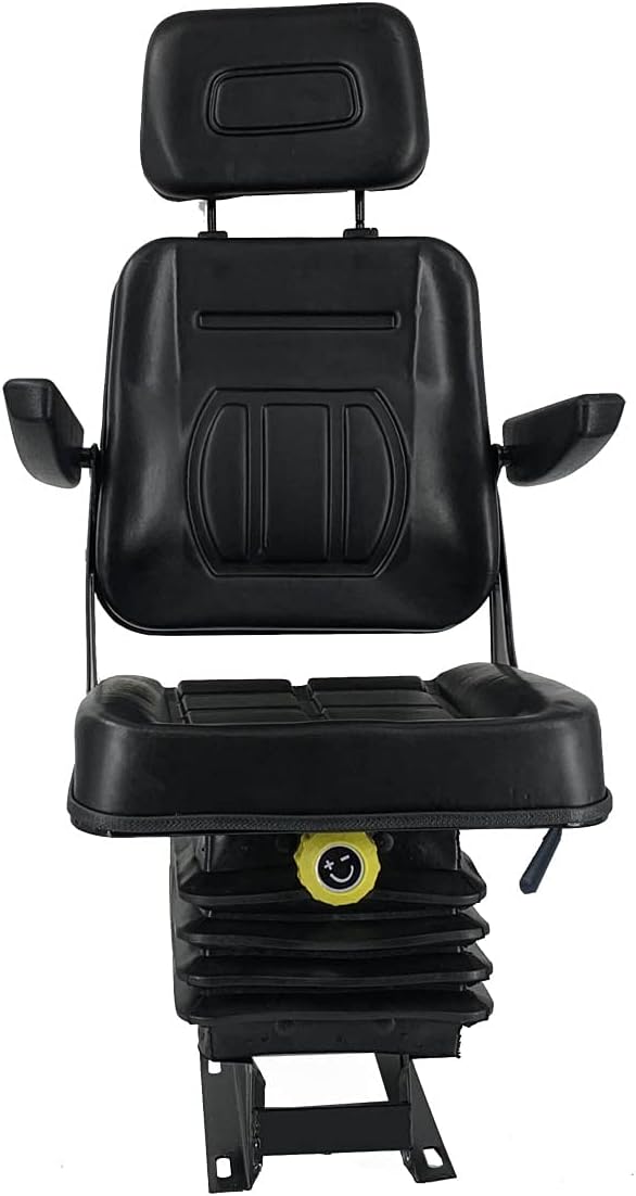 Suspension Seat with Adjustable Backrest Headrest Forklift Seat Replacement with Fold Up Armrests, Black G26943