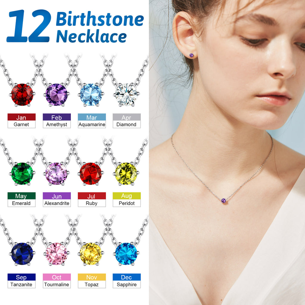 925 Sterling Silver Round Birthstone Necklace C9994