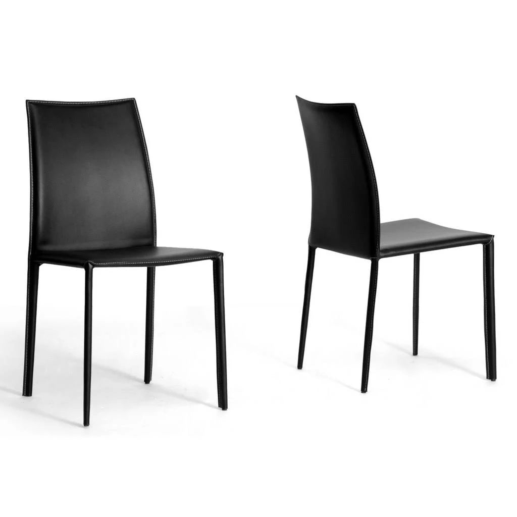 Black Leather Dining Chair, Set of 2 E571
