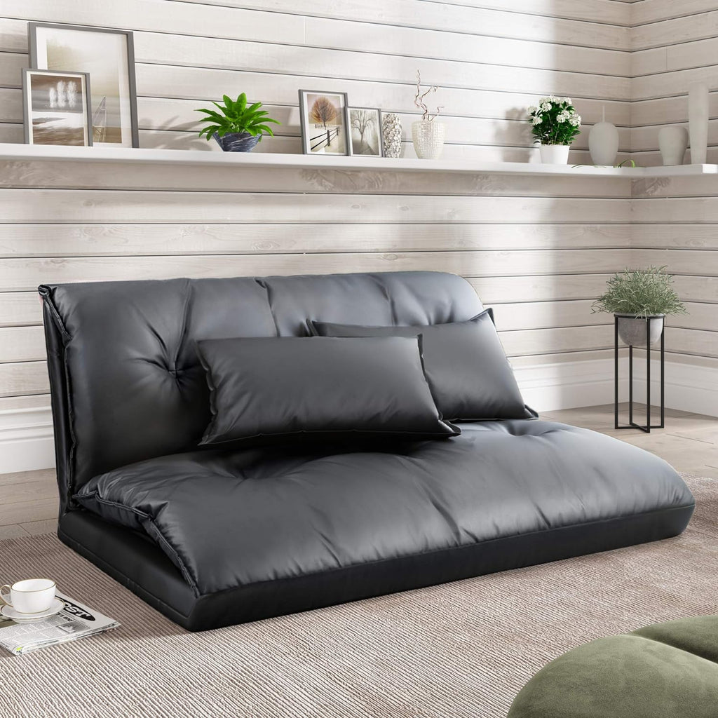 Adjustable Floor Sofa Bed with 2 Pillows, 5 Reclining Position, Black G36901