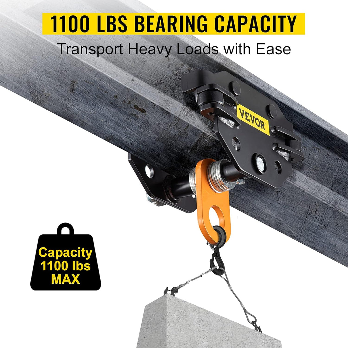 Beam Trolley 1100 LBS Capacity with Side Guide Rollers Pack of 2 B967657