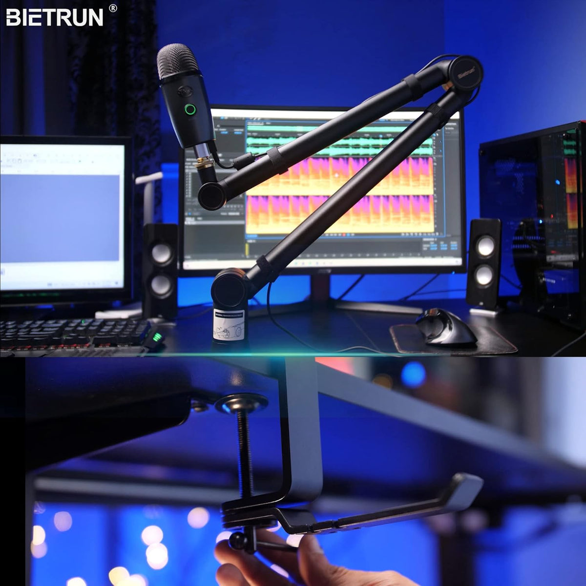 Mic Boom Arm with 3/8 to 5/8 Adapter, Heavy Duty Metal Desk Mount Stand with Hidden Cable Design Z735571