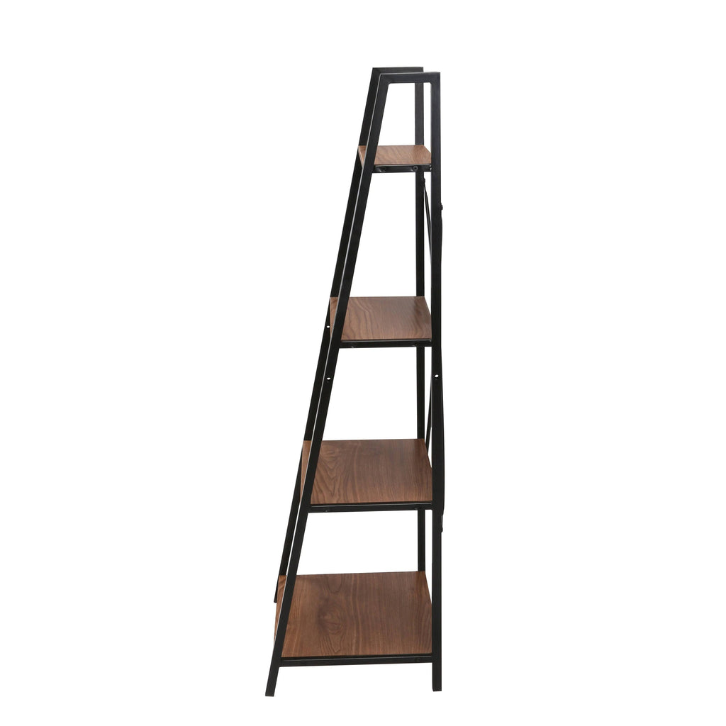 Walnut Ladder Bookshelf with Black Frame Y99632