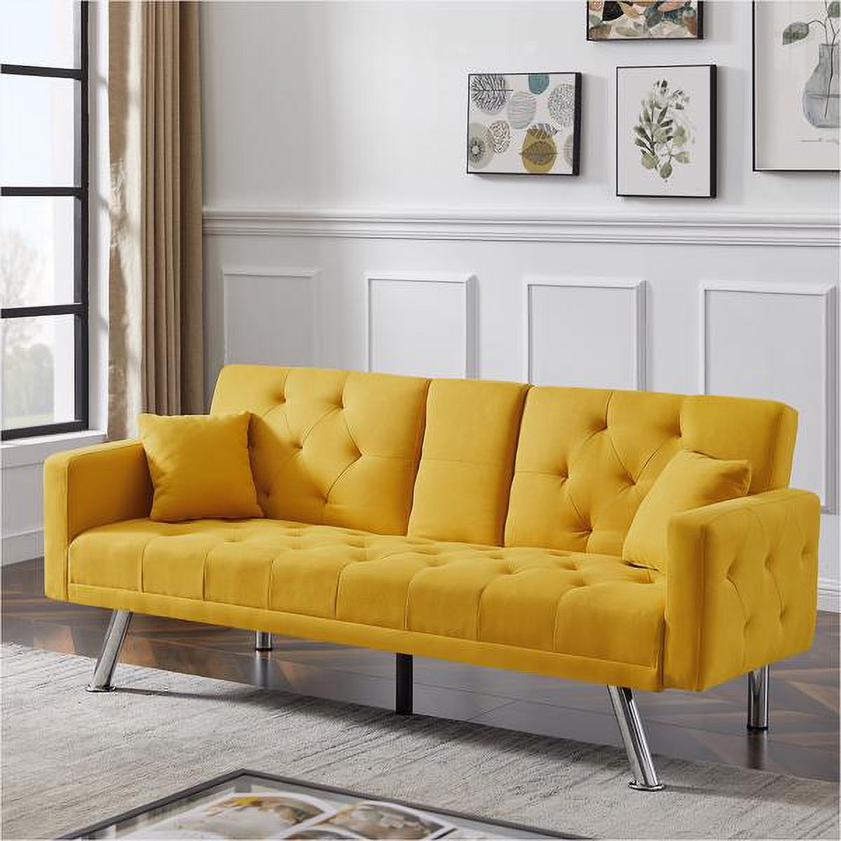 Yellow Linen Convertible Sofa and Bed Z7329