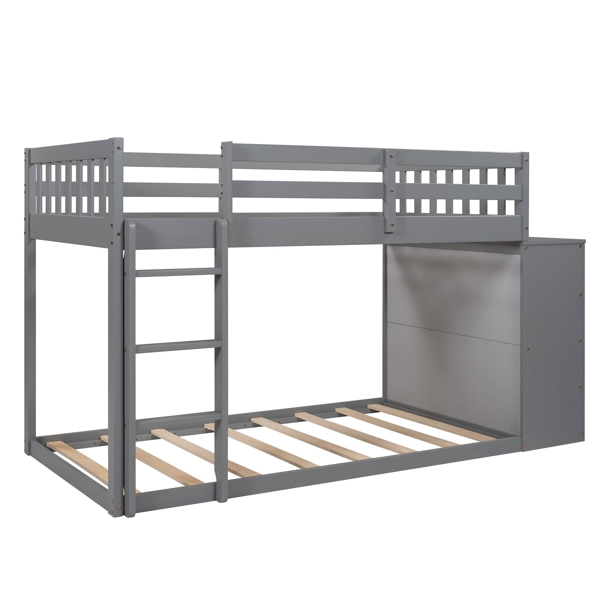 Gray Twin Over Twin Bunk Bed with 4 Drawer Storage Cabinet W64664