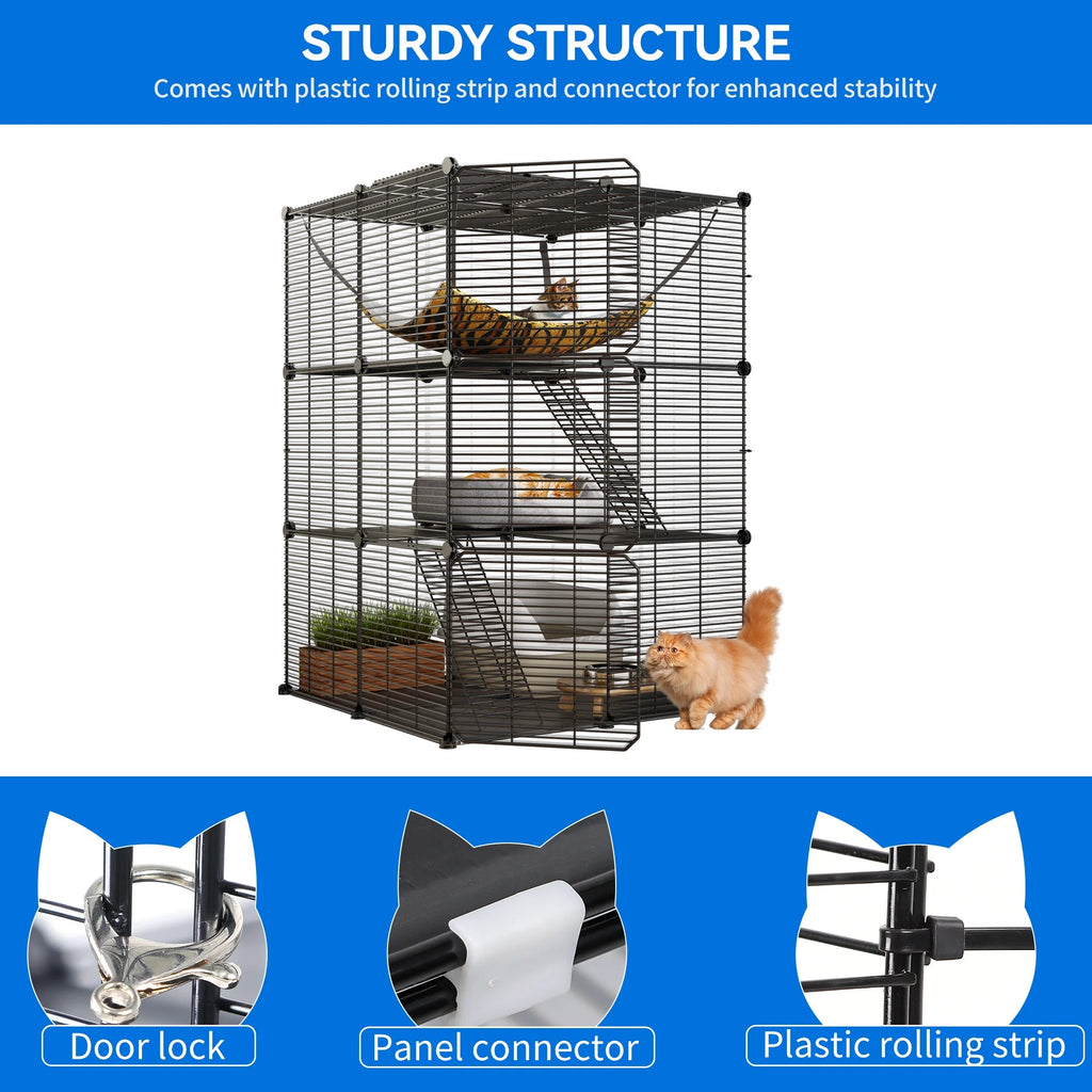 Indoor Cat Cage with Extra Large Hammock for Multiple Small Animals, 28"L x 28"W x 41"H, Black T580253
