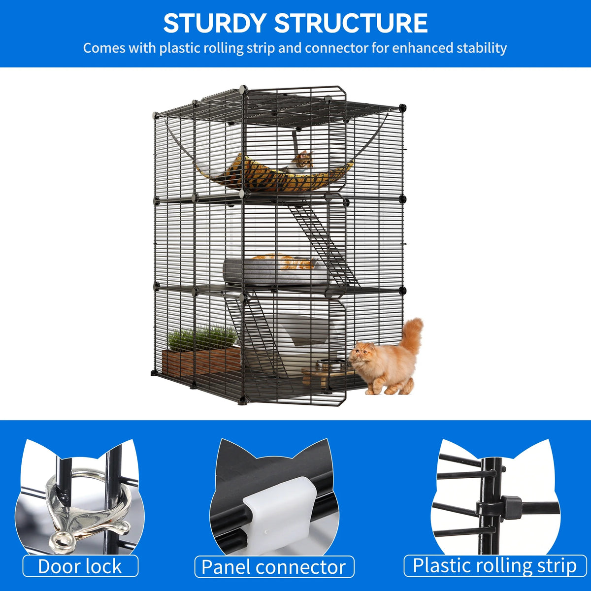 Indoor Cat Cage with Extra Large Hammock for Multiple Small Animals, 28"L x 28"W x 41"H, Black T580253