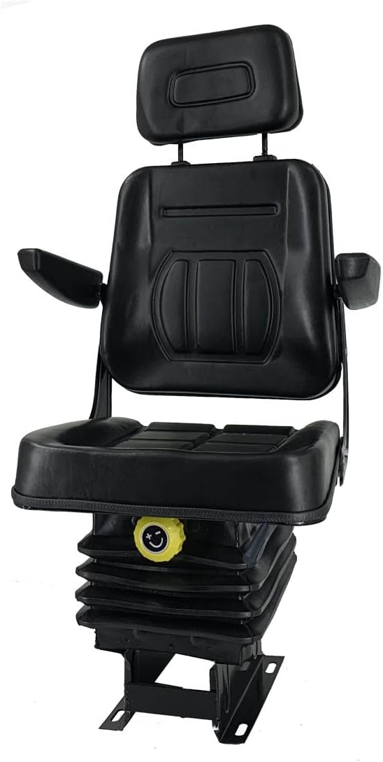 Suspension Seat with Adjustable Backrest Headrest Forklift Seat Replacement with Fold Up Armrests, Black G26943