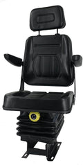 Suspension Seat with Adjustable Backrest Headrest Forklift Seat Replacement with Fold Up Armrests, Black G26943