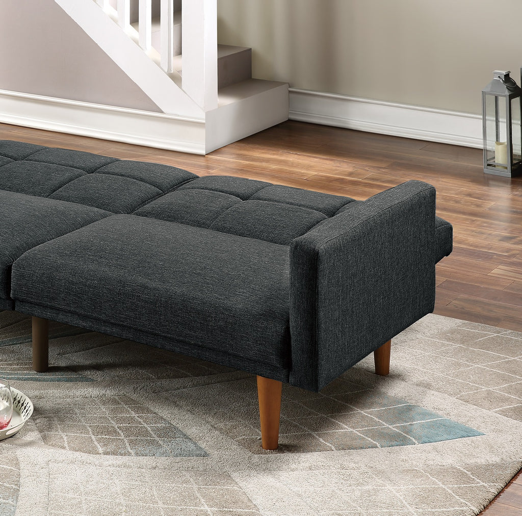 Black Polyfiber Convertible Sofa Couch Bed with Wooden Legs H54137