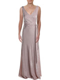 Pink Tie Front Sleeveless V Neck Maxi Sheath Dress C927