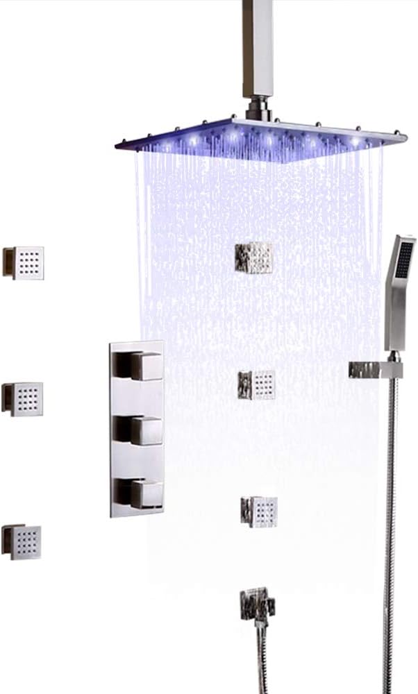 16'' LED Rainfall Shower Head Combo Set in Brushed Nickel D5663