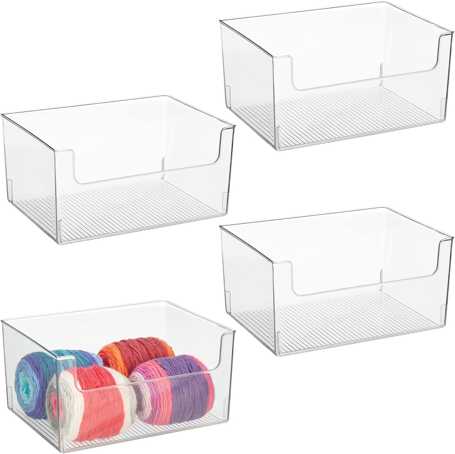 Clear Stackable Plastic Open Front Storage Organizer Bin Basket 4 Pack L69957