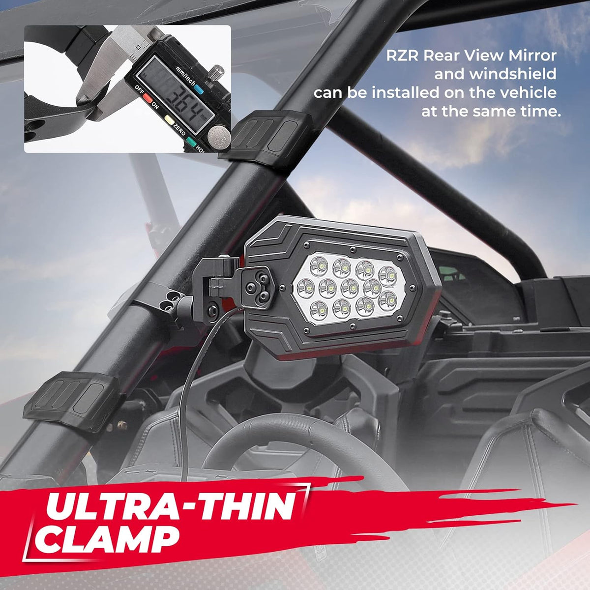 UTV Side Rear View Mirrors Aluminium for Roll Bar Cage with Windshield O205262