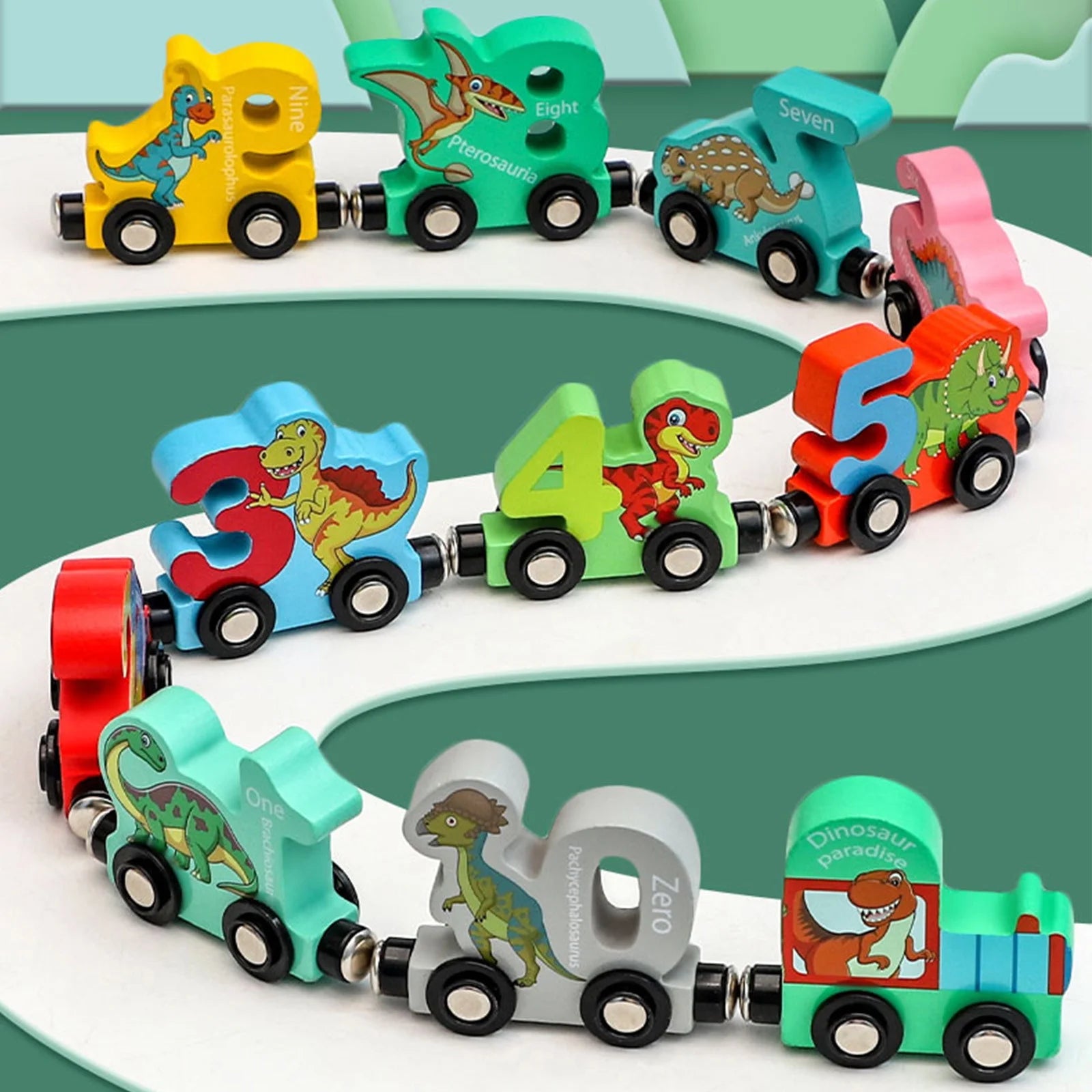 Magnetic Digital Train Wooden Building Block Toy Car U7553