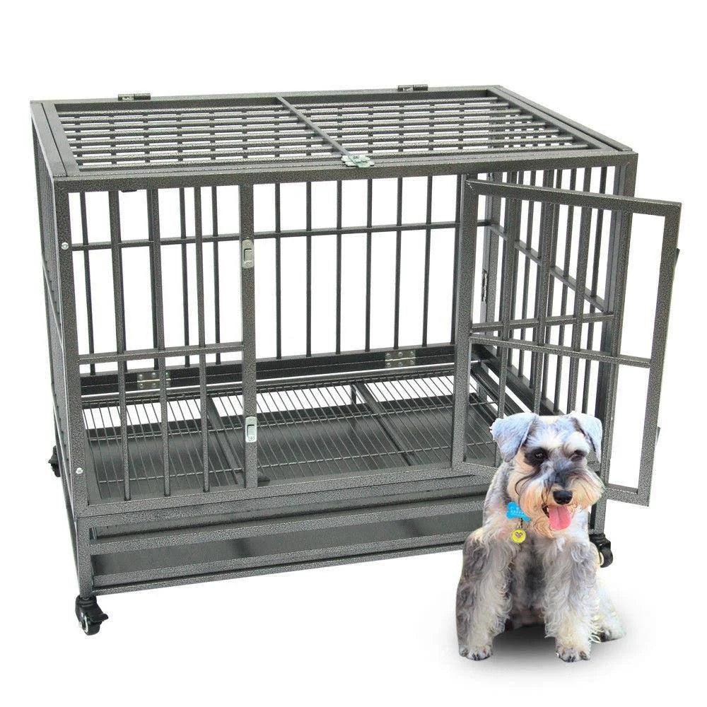 Silver Double-Door Dog Crate Kennel with Tray E219