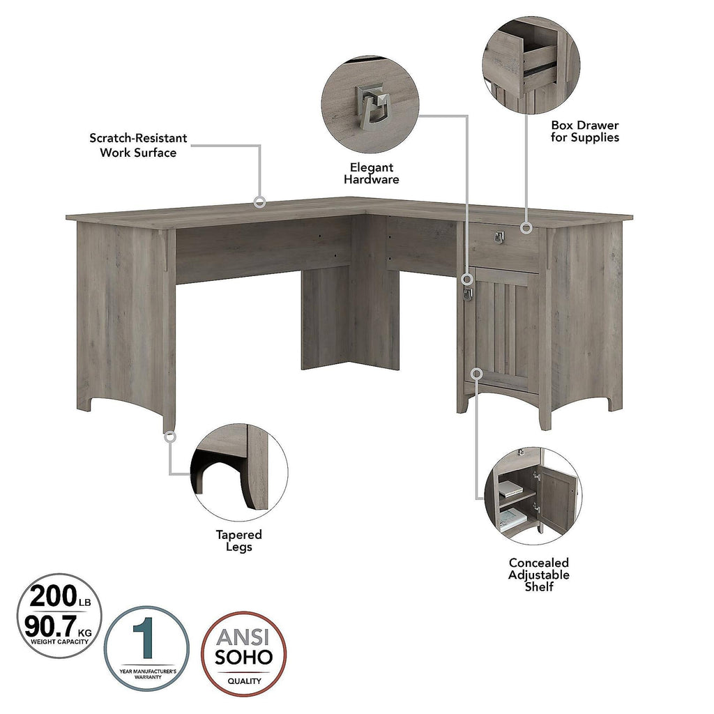 L Shaped Desk with Lateral File Cabinet and 5 Shelf Bookcase, Driftwood Gray V750826