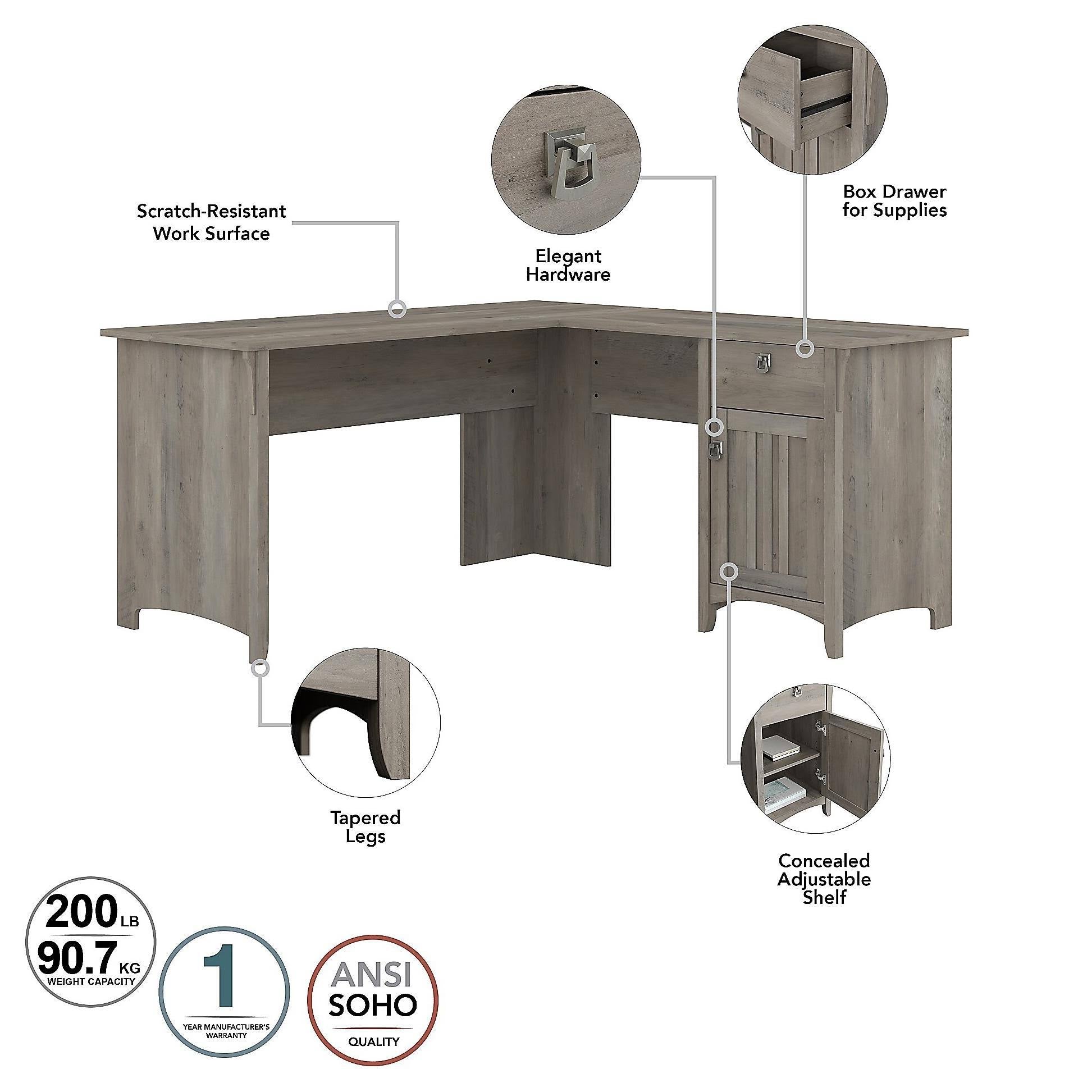 L Shaped Desk with Lateral File Cabinet and 5 Shelf Bookcase, Driftwood Gray V750826