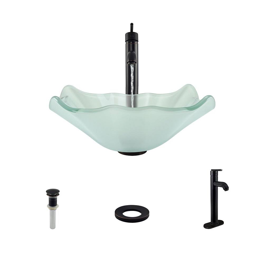 Vessel Sink Ensemble with Antique Bronze Finish Faucet, Pop-Up Drain, and Sink Ring M279